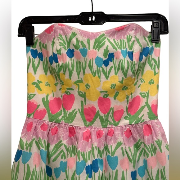 Lilly Pulitzer EUC Size 0 Pretty Yellow Pink Green Strapless Mini Sundress (616) - Picture 5 of 13